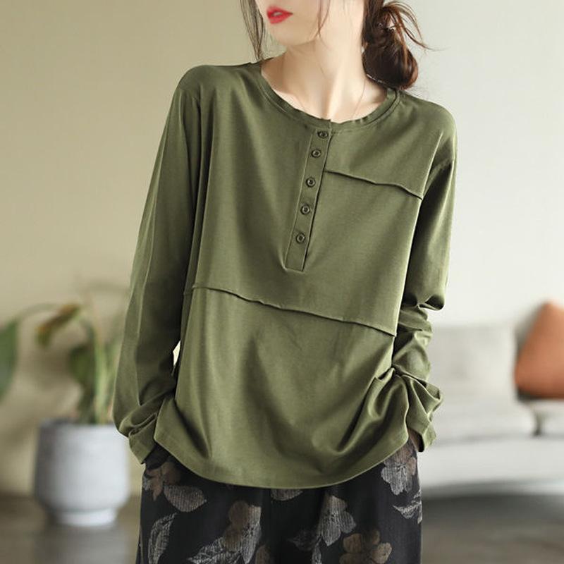 

Danmo Женская винтажная блузка в стиле пэчворк с v-образным вырезом и пуговицами, рубашки с длинными рукавами, повседневные топы XXXXL зелёный