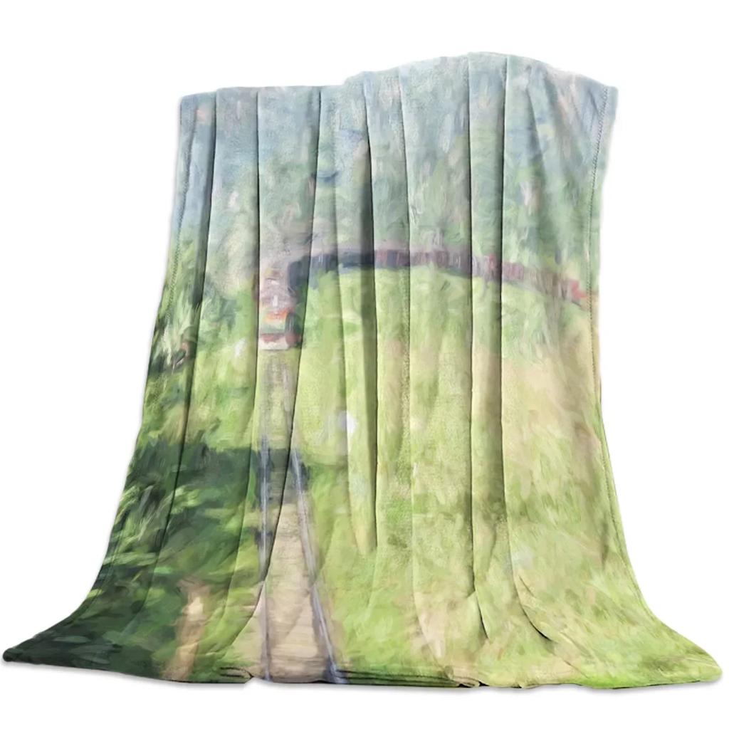 Flannel Blankets The Steam Age Of Old Trains Blanket Cushion Warm Throws on Sofa Bed Home Bedspread Travel Fleece Blanket Queen