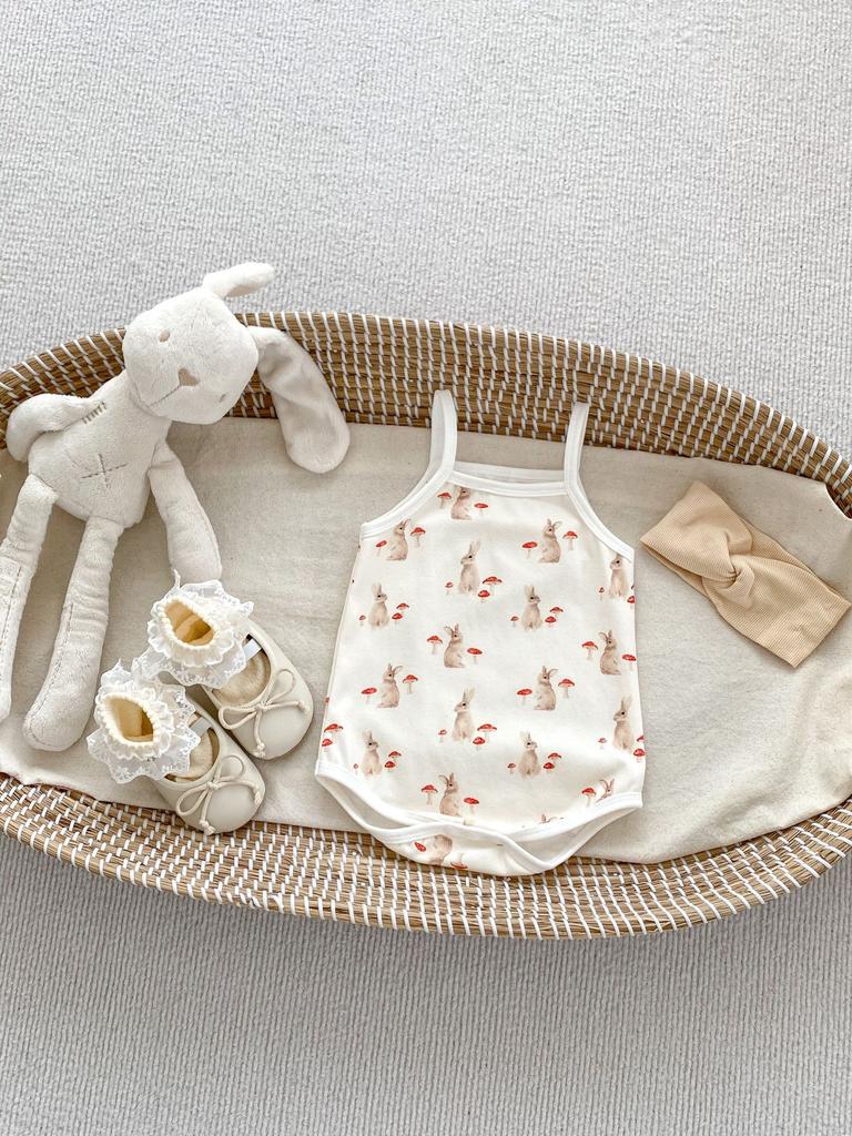 Baby Summer Sleeveless Romper with Cute Rabbit Print