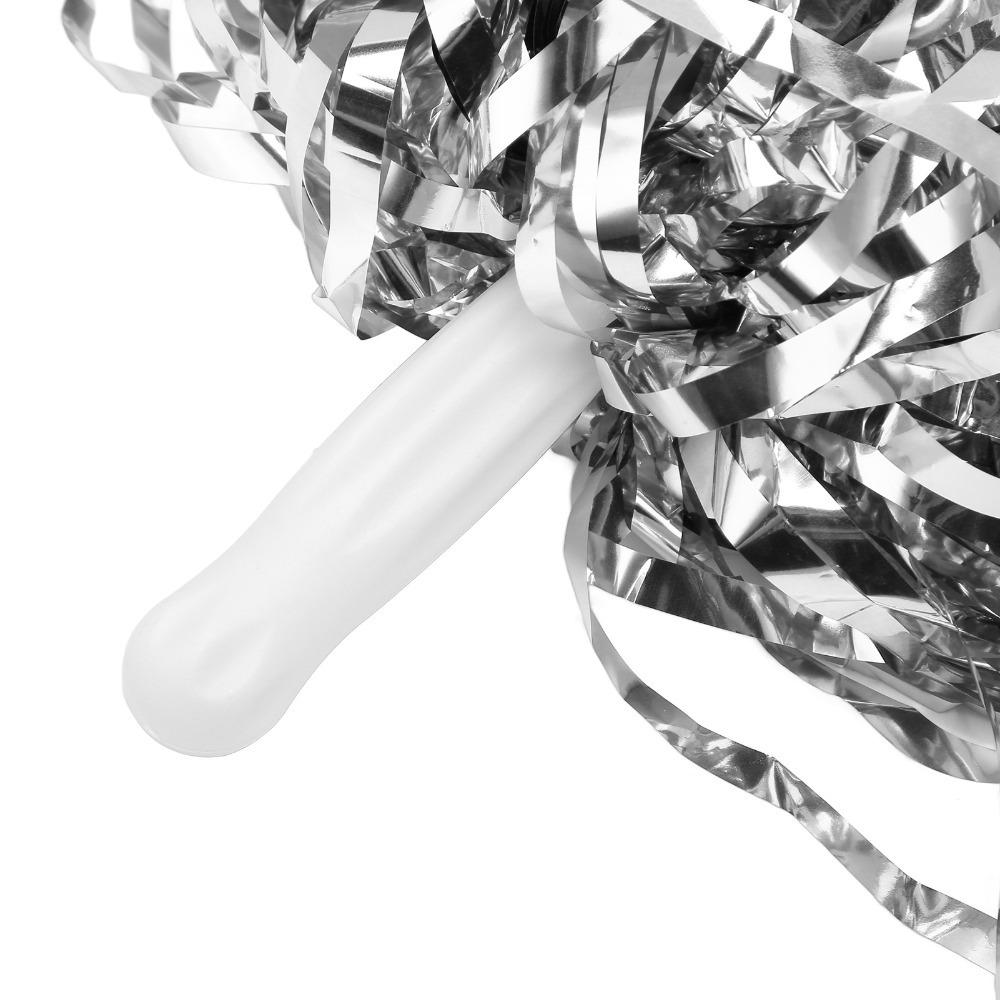 20PCS Metallic Foil Cheerleading Pom Poms Handle Sports Team Pom Poms For Basketball Club серебряный