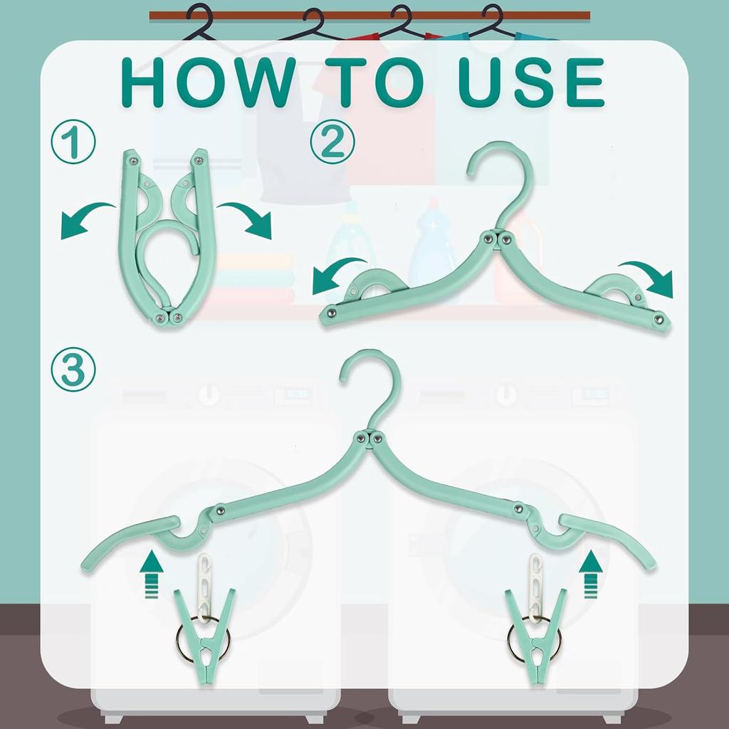 12 Pcs Foldable Travel Hangers with Clips, Collapsible Folding Hangers Drying Rack, Portable Clothes Hangers for Traveling, Cruise Ship Essentials