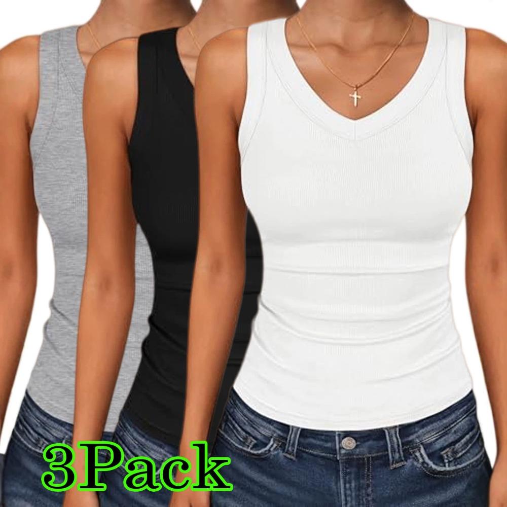 1-3 Stück Damen Geripptes Träger-Cami-Top, Eng anliegende Ärmellose Weste, Sommer-Trainings-Tanktop für Sport & Tägliche Kleidung
