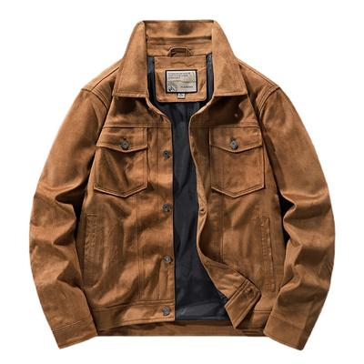 Men's Spring and Autumn Jacket Men's Thin Leather Fleece Jacket Men's Retro Hong Kong Style Tooling Lapel Jacket