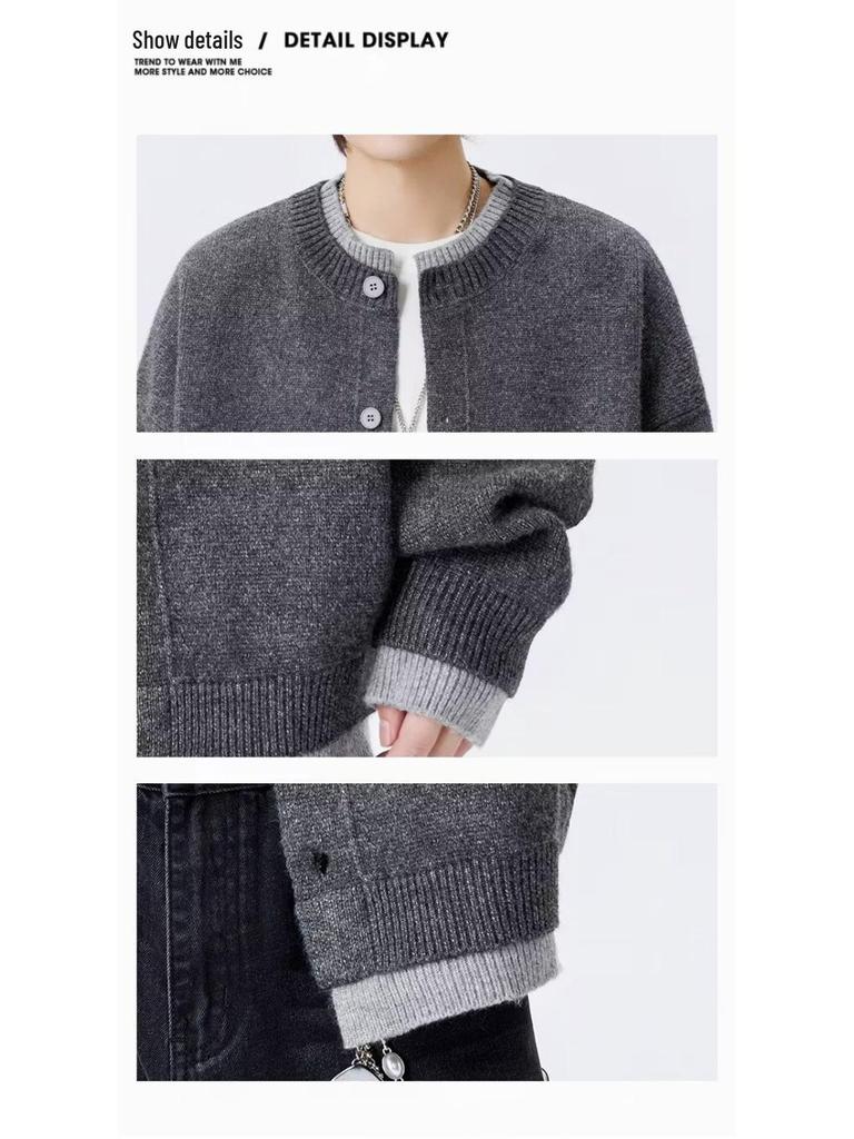 Men's Retro Color Block Cardigan Sweater, Autumn-Winter Casual Knitwear