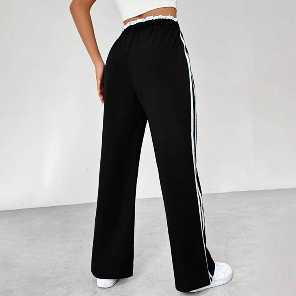 Women's Fashionable And Casual European And American Versatile Side Striped Wide-Leg Sweatpants, High-Waisted And Loose-Fitting.