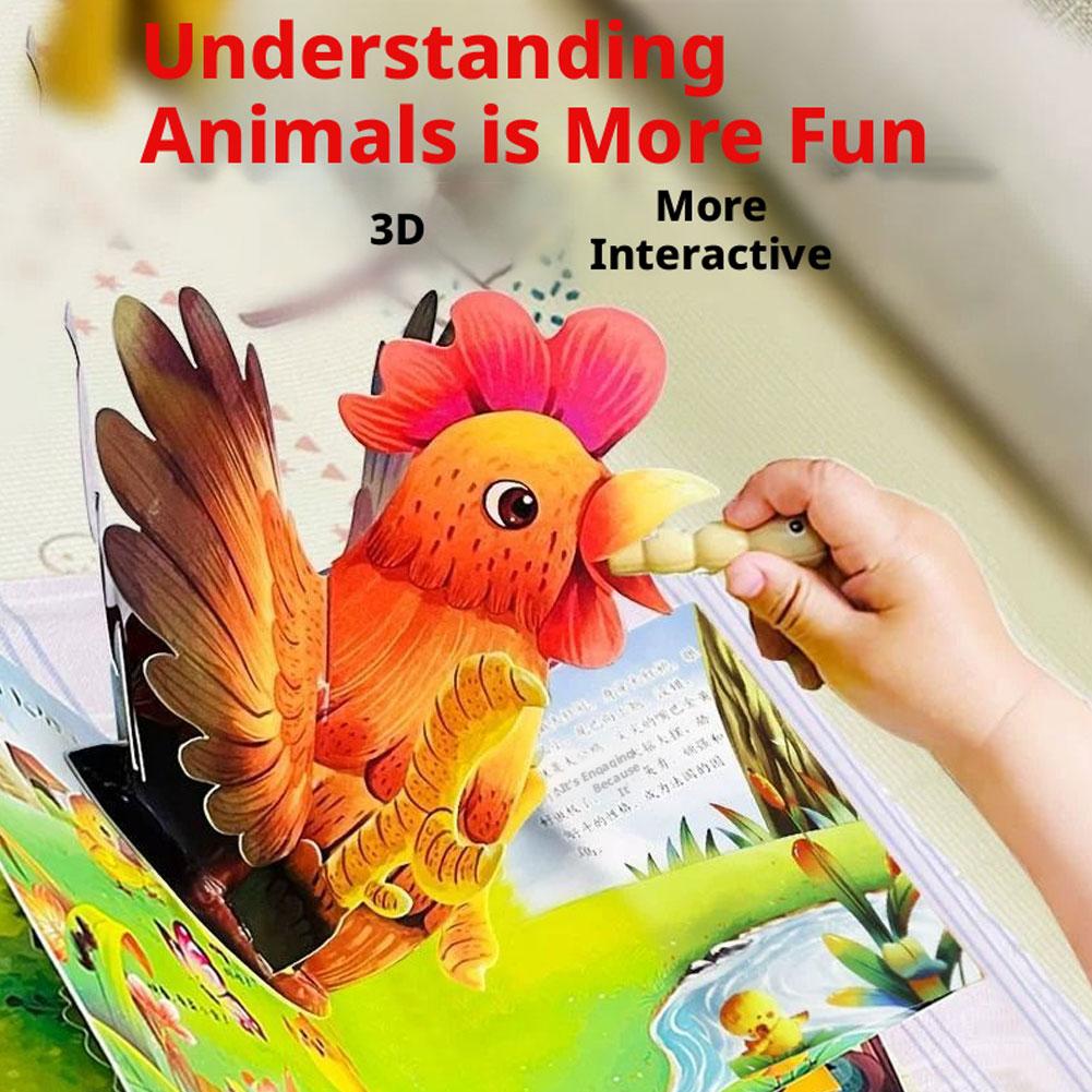 Livres 3D Intéressants pour les Amis des Animaux, Livres 3D à Tourner les Pages pour Enfants Puzzle Éclaircissement Lecture du Soir Thème Animalier pour Enfants