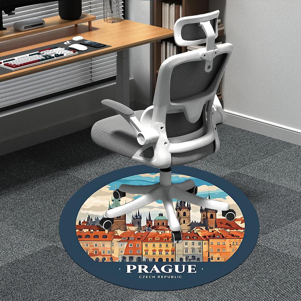 

1pc PragueCzech Republic Office Round Area Rug, Indoor Mat Suitable ForOffice, Under Office Chairs Bedroom Living Room Home Decor, Room Deco n73 80cm by 80cm