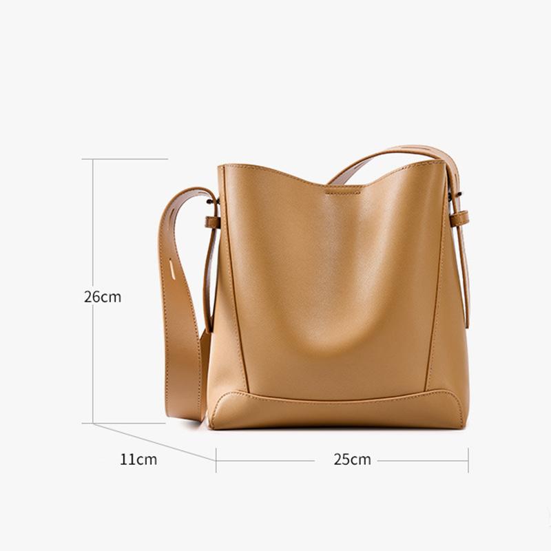 Genuine Leather Women's Messenger Bag Second Layer Cowhide Shopper Shoulder Bag Commuter Bucket Handbag Simple High-quality Female Tote Bag