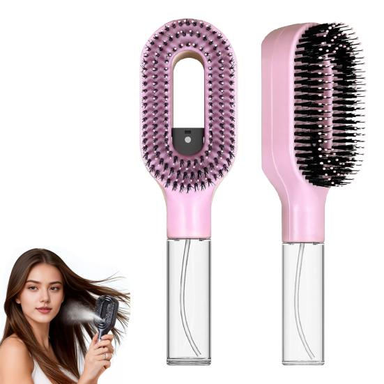 Brosse à Cheveux Vaporisatrice 2-en-1 avec Pulvérisateur d'Eau Intégré pour Cheveux Bouclés Ondulés Lisses Démêlage Cheveux Humides Secs Pratique pour le Voyage Peigne Anti-Frisottis