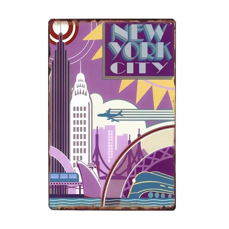 New York Metal Posters Vintage Tin Sign USA Flag Bar Pub Club Toilet Wall Decor Home Plate Retro Plaques 20x30 cm