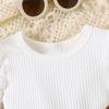 Children's Clothing Autumn Winter Puff Sleeve Ribbed Top Solid Color Bow Irregular Hem Girls' Set