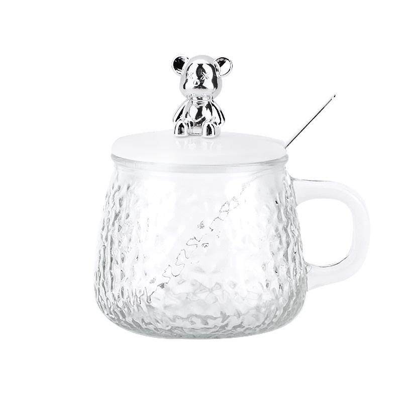 Trendige Bären-Glastasse mit Henkel & Deckel - Stilvolle und niedliche Heim-Wassertasse