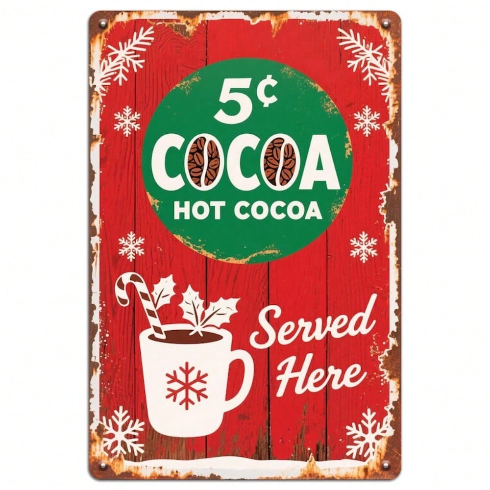 

Vintage Hot Cocoa Metal Sign Christmas Wall Decor for Kitchen Rustic Gift