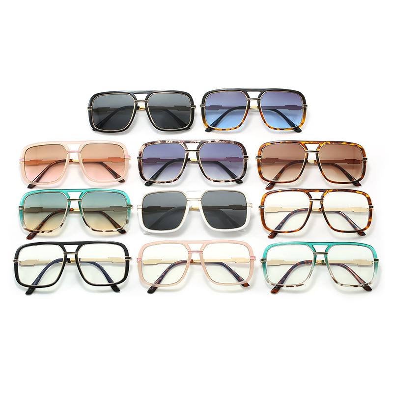 Oversize Sunglasses Fashion Square Metal Glasses Double Bridge Men Gradient Sunglasses Women Eyewear