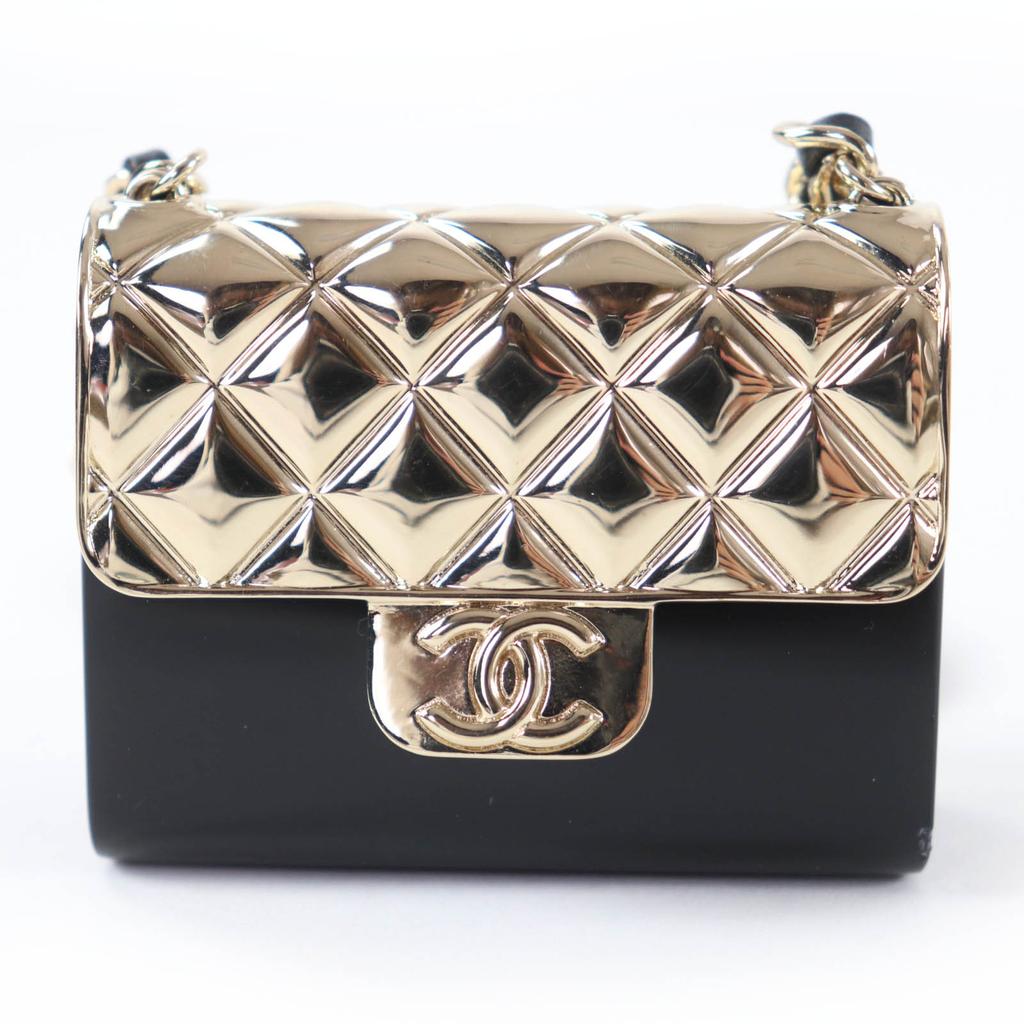Great CHANEL Necklace Matelasse Bag Motif COCO Mark Pill Case Leather Chain B22P Used