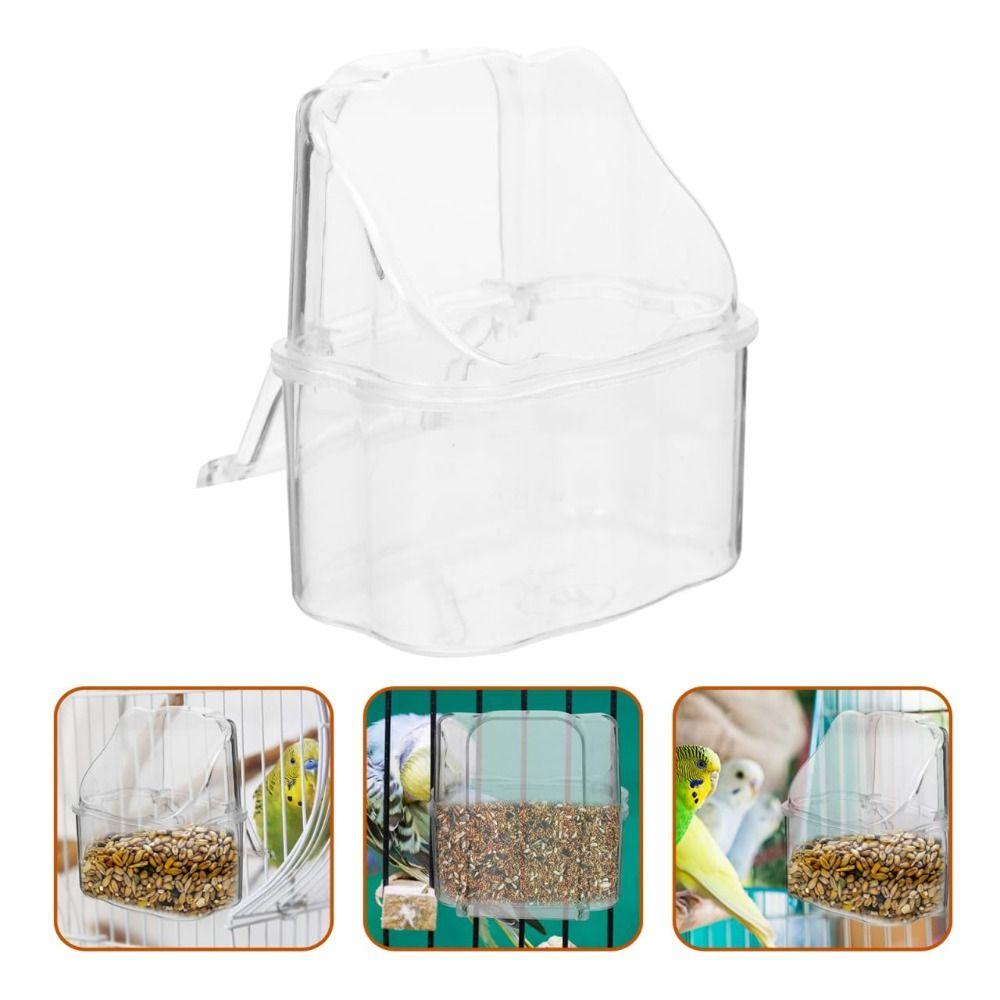Leak Proof Bird Cage Feeder Cup Clear Plastic Parakeet Feeder Compact Hanging Food Bowl Bird Cage