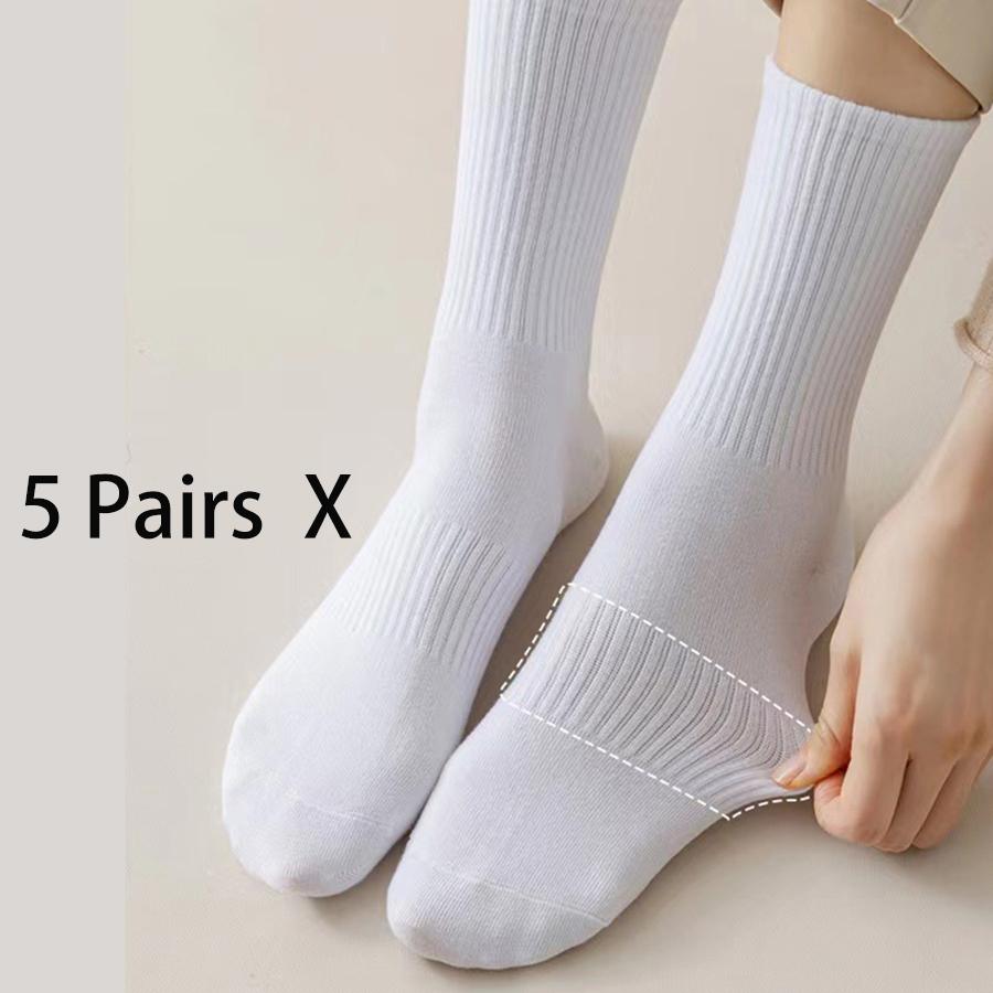 5 Pairs Mens Long Black Socks Trendy Tube Sports & Casual Socks Thin White Socks