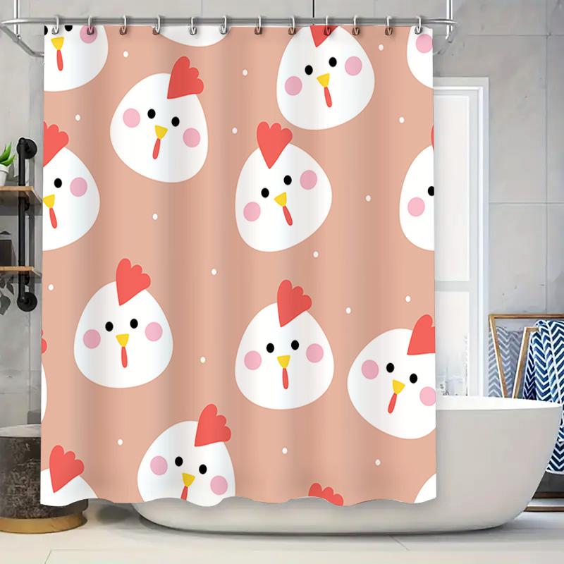 

Chicken Print Shower Curtain Cute Cartoon Bathroom Decor Simple Style Waterproof Fabric Bath Rug Set Home Decoration Supplies Or W60H190(CM)-1 Pcs