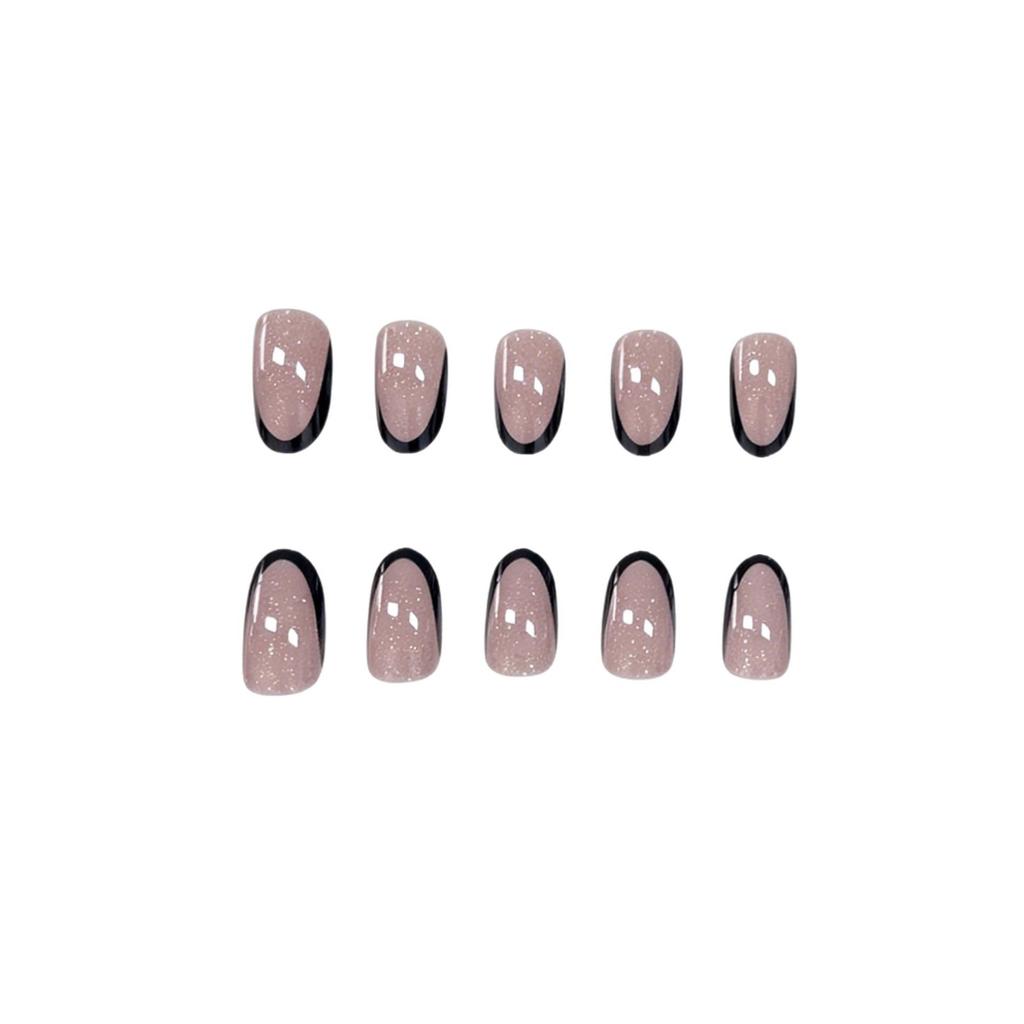 24 Nail Art Advanced Sense Black Edge French Light Luxury Glitter Craft Short Oval Wearing Nail