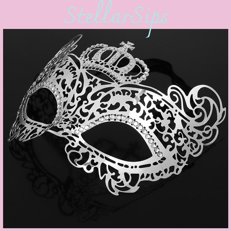 Metallic Princess Crown Half Face Eye Mask With Rhinestones For Halloween Party