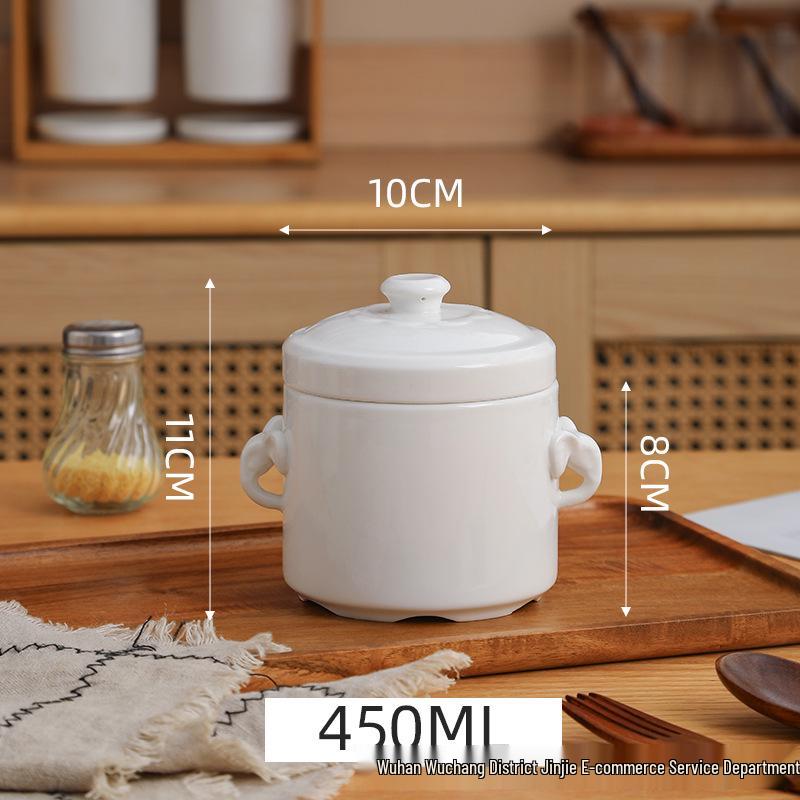 Ceramic Double Lid Stew & Soup Pot with Double Ears for Steaming & Stewed Eggs