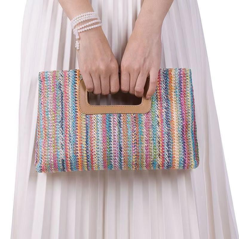 Fashi Women Summer Bohemian Straw Bag Color Woven Beach Crossbody Bag Shoulder Messenger Bag Girls Handbags Straw Bag Gifts