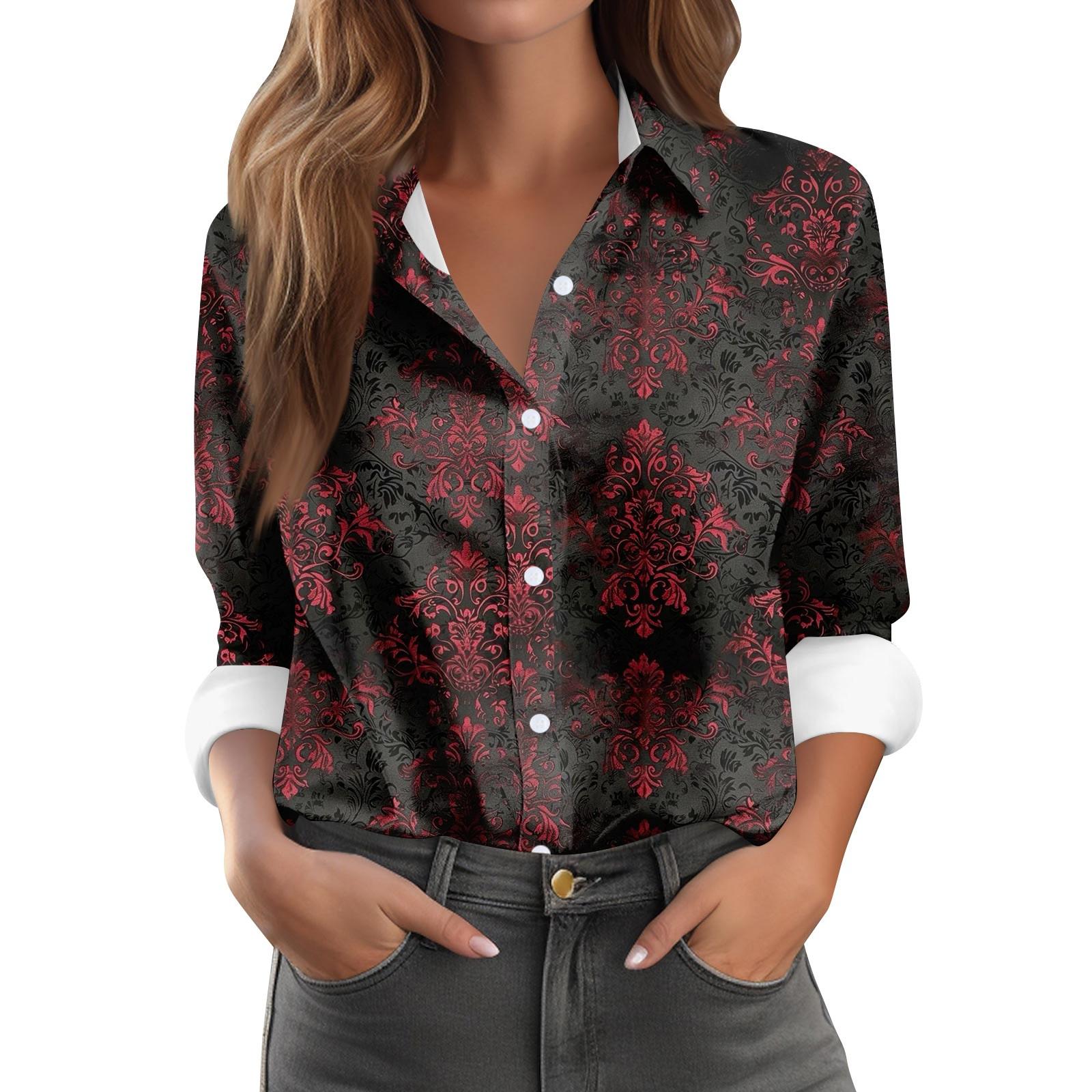 

Женская повседневная рубашка с длинным рукавом на пуговицах с принтом на Хэллоуин S