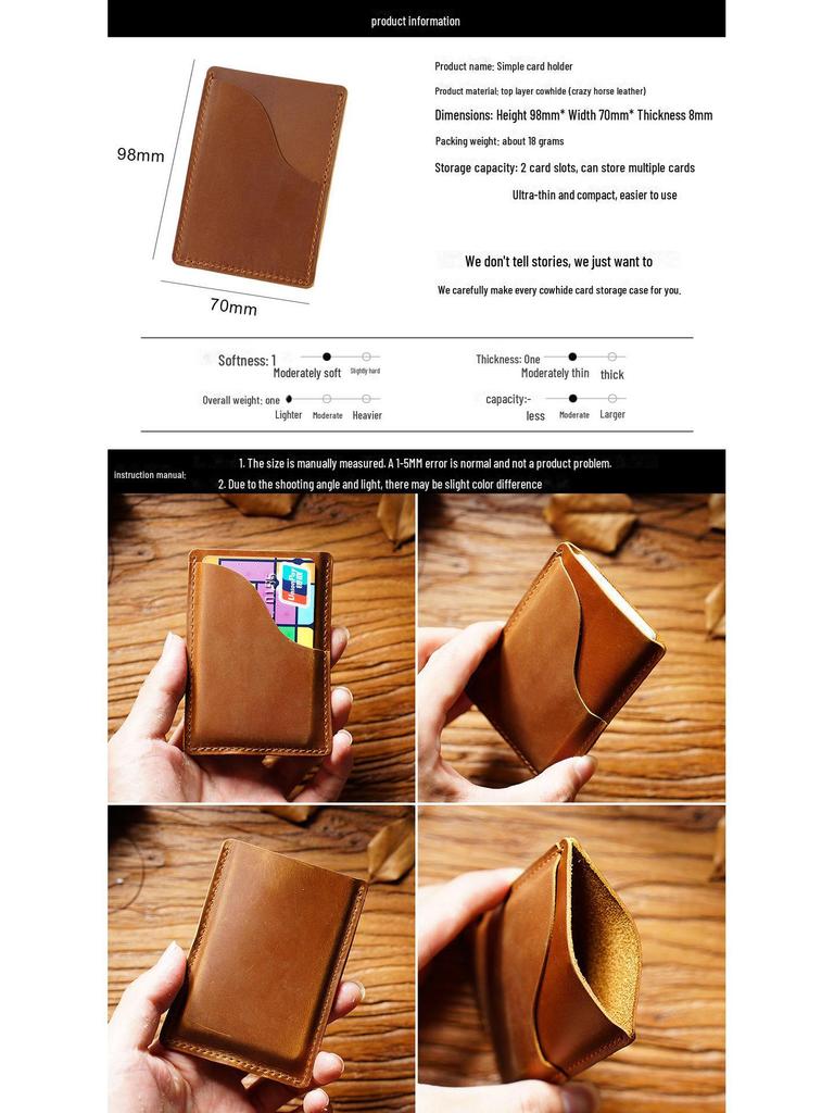 Retro Crazy Horse Leather Ultra-Thin Card Holder: Top Layer Cowhide with Multifunctional Storage