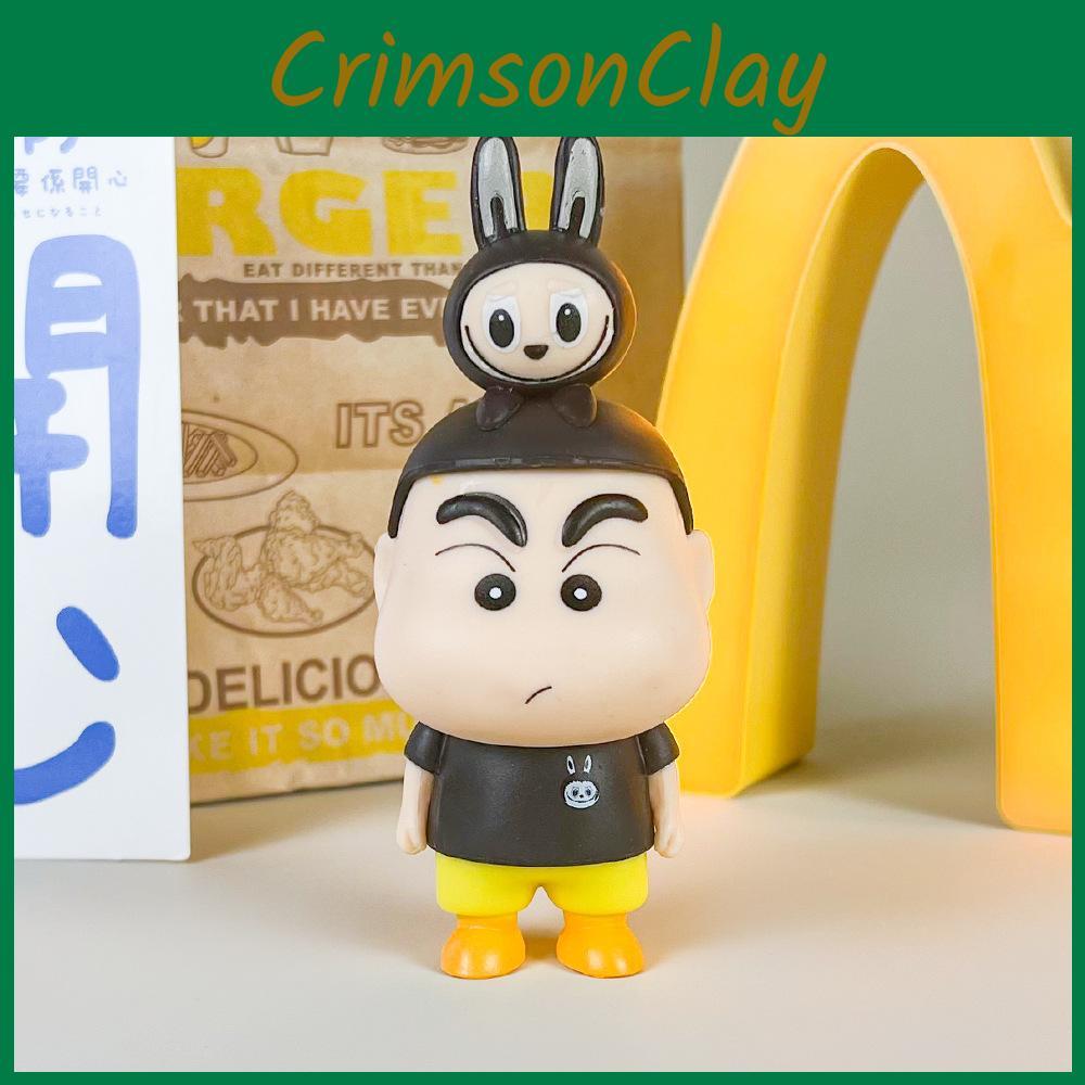 Crayon Shinchan Labubu Pvc Collectible Figure With Assembly For Desktop Decor Fans