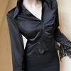 Lace Clothing Sleeves Korean Style Blouse V-neck Slim Buttons Shirts  Business