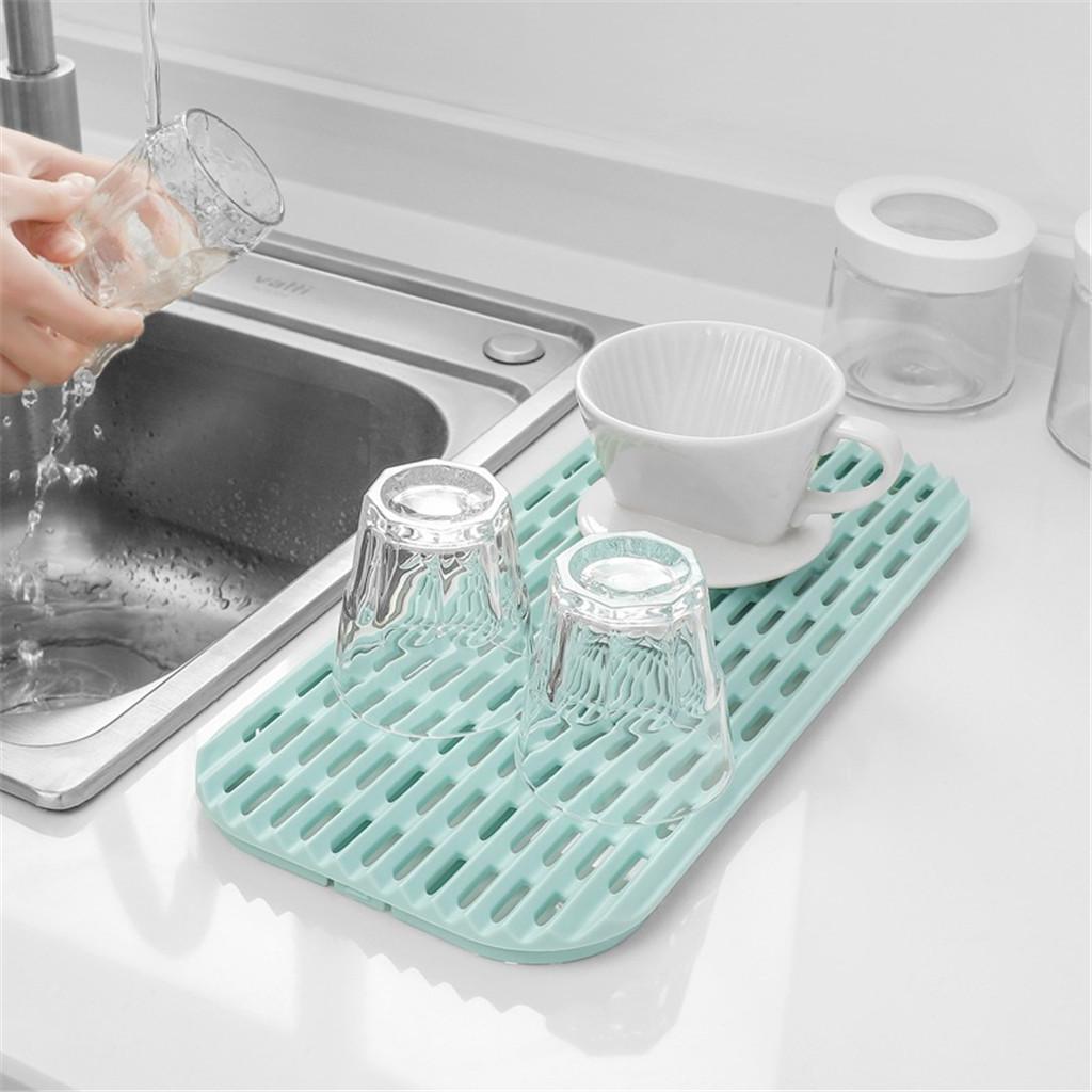 Bar Silicone Outflow Pad Drying Mat Dish Kitchen Thick Counter Deep Grooves Dry