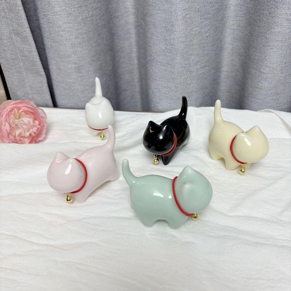 Luxury Style Lucky Cat Bell  Figurines Ceramics Animal Feng Shui Decor  Office Accessories