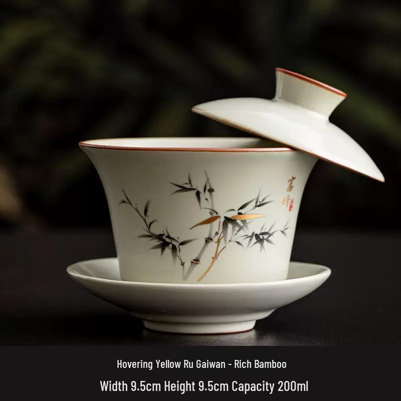 Premium Ru Ware Gongfu Tea Set with Cultivable Crackle Gaiwan and Offering Bowl