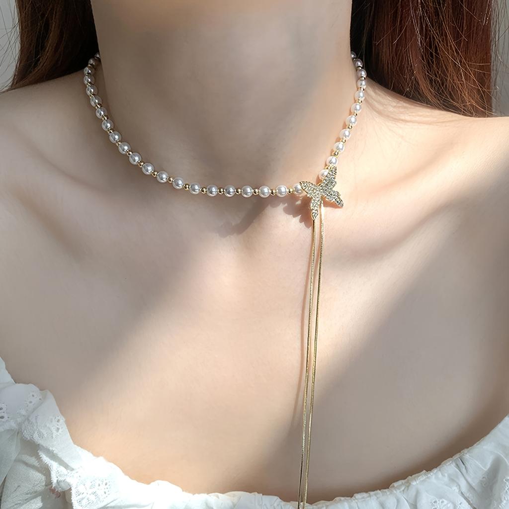 1pc Adjustable Tassel Necklace Sparkling Butterfly Pendant Elegant Upgraded Jewelry for Daily Wear Weddings Gift for Friend
