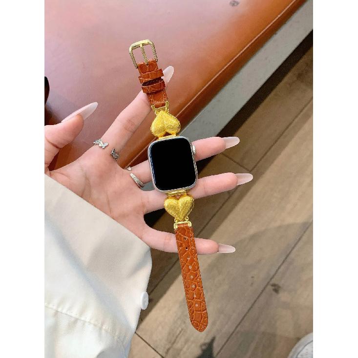 Retro heart-shaped leather Strap For Apple Watch band women 40mm 41mm 38mm 42mm 44mm 45mm 46mm starp
