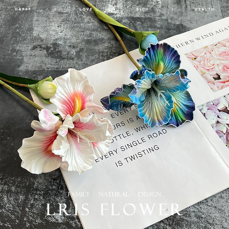 45cm Iris Artificial Flower with 2 Stems, EVA Texture, Oil Painting Style for Home Decoration