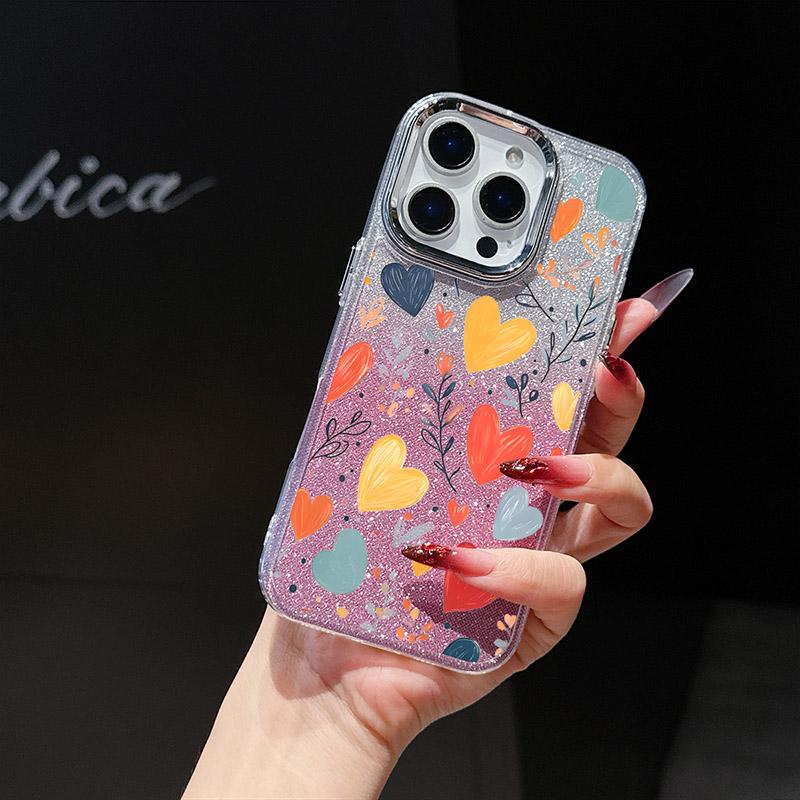 Gradient Colorful Daisy Heart Phone Case for iPhone 17 Pro Max 16 15 14 11 12 13 Mini Cover Plus 17 Promax Fashion Case