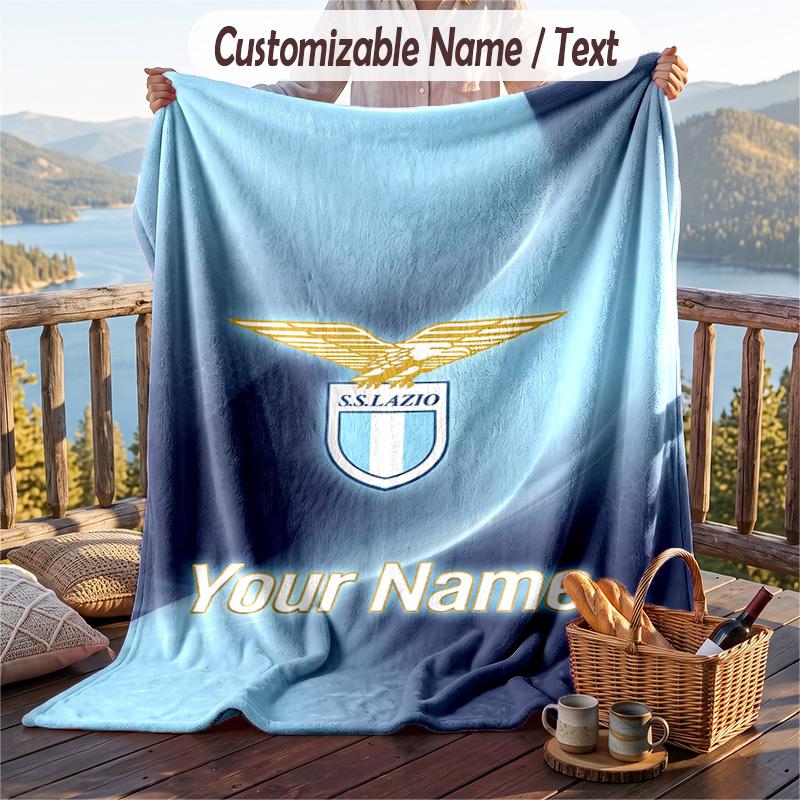 Flannel Blanket Lazio FC Print Custom Name Text Soft Throw for Sofa Bed