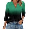 Women's Fashion Casual Lapel 3/4 Sleeve Print Shirt Women's V-Neck Tops