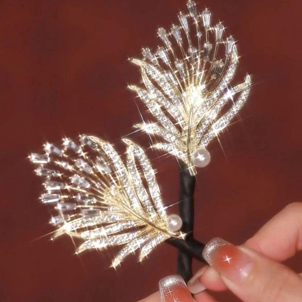 Rhinestone Feather Curling Hair Hairpins Korean Style Roller Hair Curler Hair Bun Maker  Women