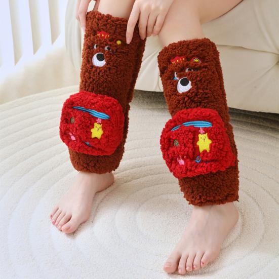1 Pair Women Plush Fleece Socks Ultra Warm 3D Cartoon Embroidered Socks Elastic Fit Soft Thick Cozy Thermal Socks