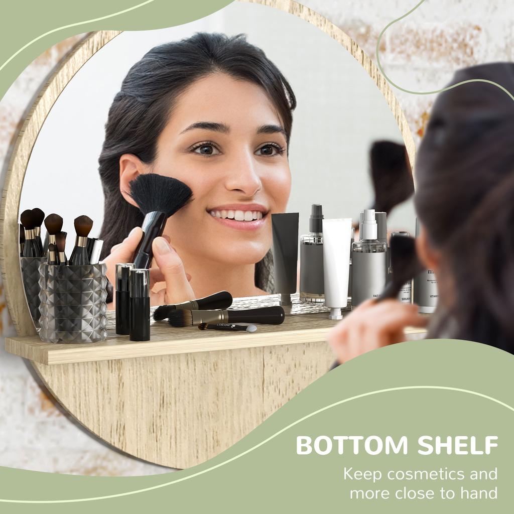 45cm Round Home Mirror, with Shelf - Natural Wood Effect