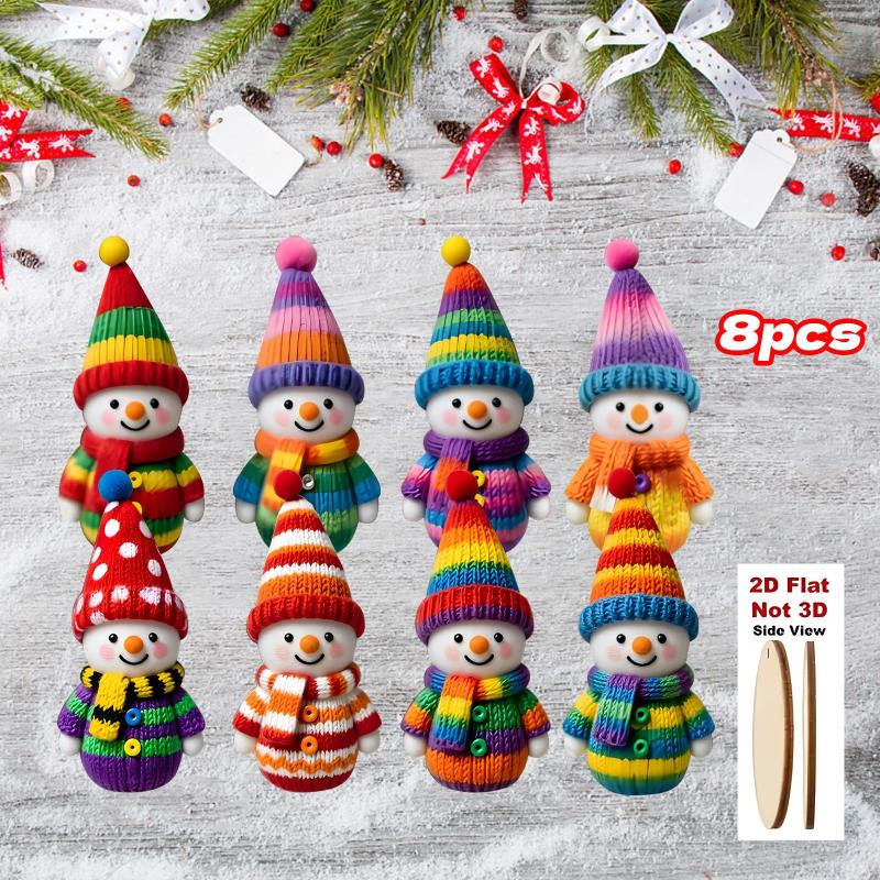 

2D Color Christmas Snowman Pendants Wood Cartoon Xmas Tree Hanging Ornament Diy Home New Year Party Atmosphere Decoration Supply 8PCS