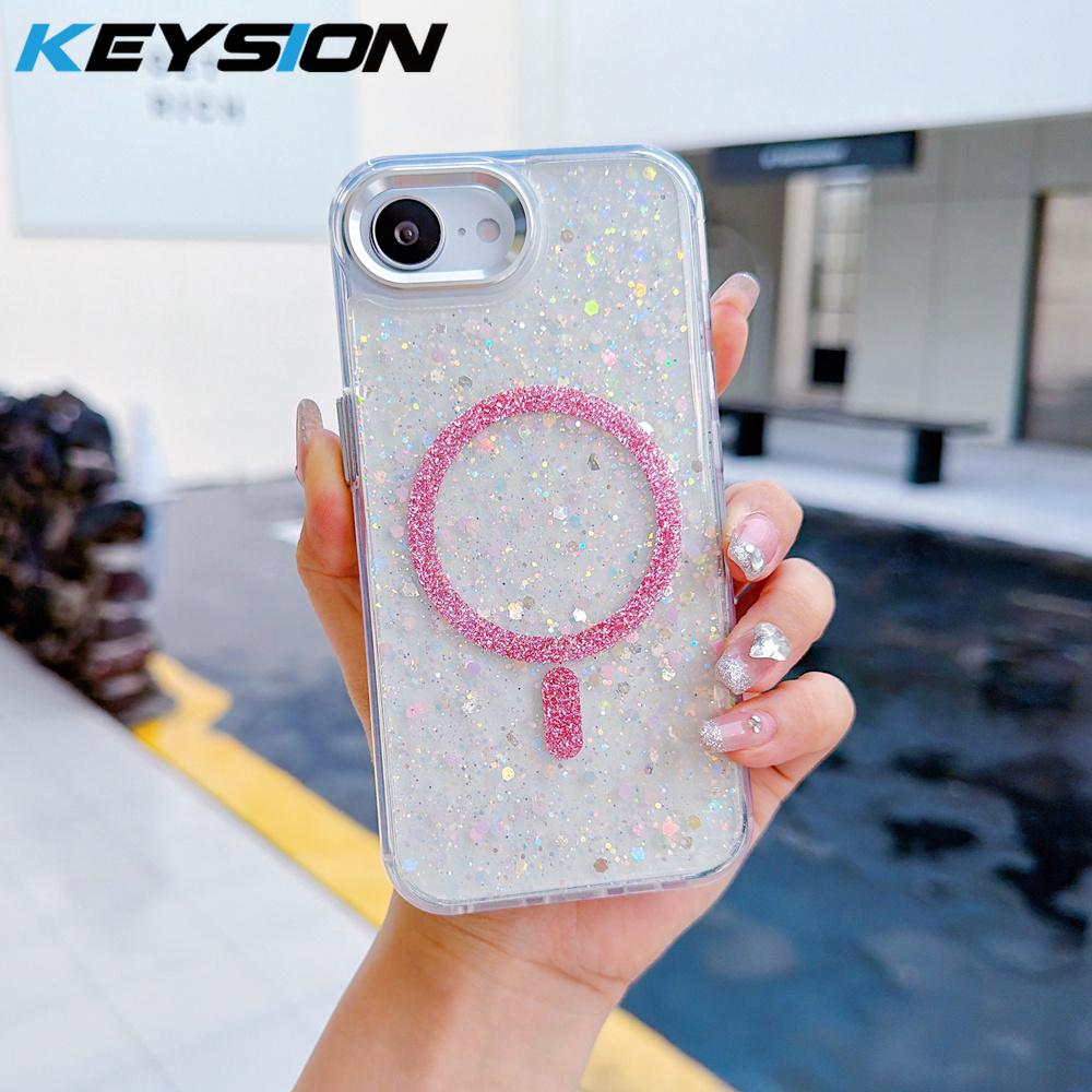 KEYSION Luxuxy Glitter Magnetic Phone Case for MagSafe for iPhone 17e 16e Soft TPU+PC Shockproof Back Cover for iPhone 16e 17e