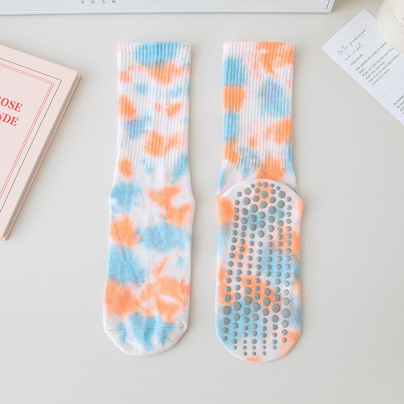 

3 пары нескользящих женских носков для танцев в помещении с цветным градиентом, носки средней длины с захватом светло-синий