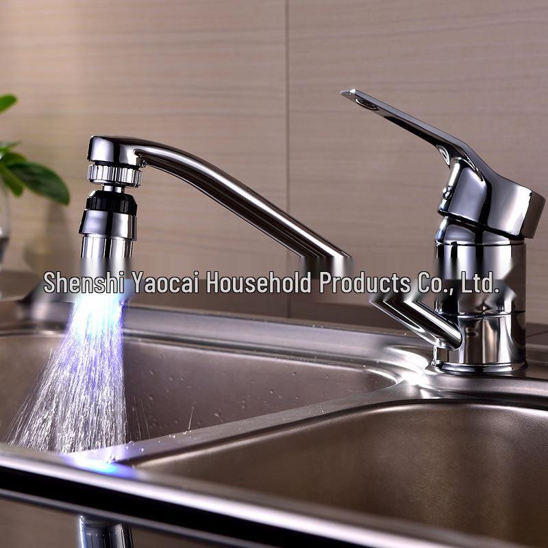 LED Temperature-Controlled Faucet Light, 360° Rotating Spout, Three/Seven-Color Changing Model 8001-B6