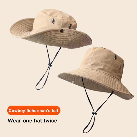 Fishing Hat Adjustable Drawstring Wide Brim Sun Protection Hat Breathable Quick-Drying