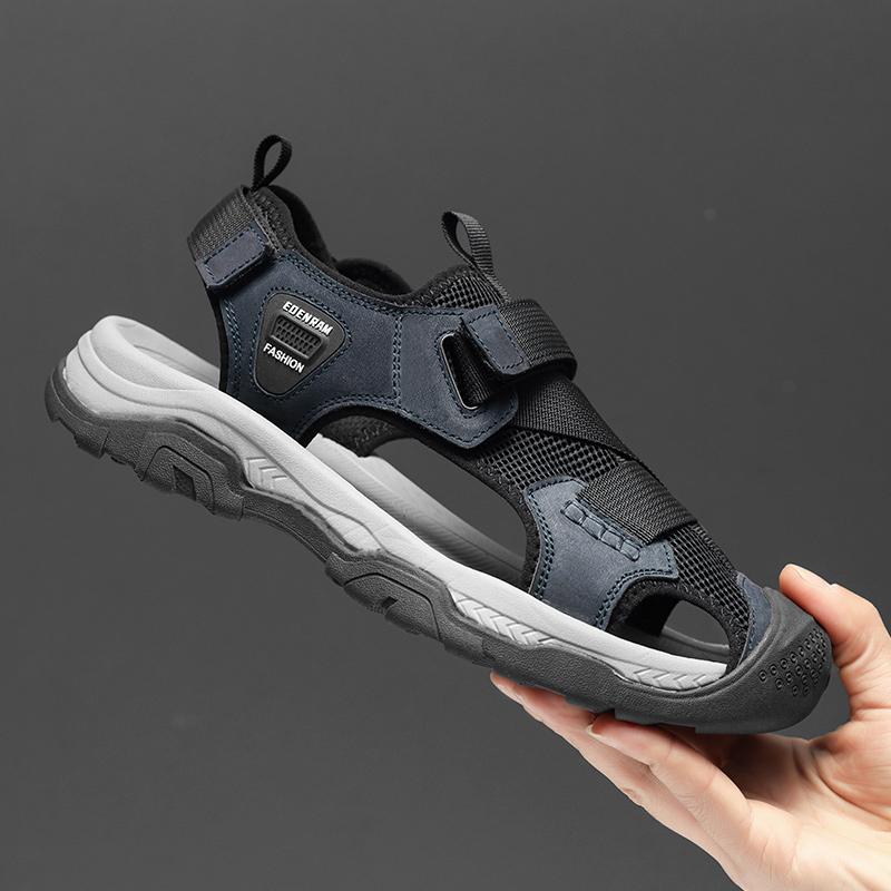 FashionCasual Leather Shoes Anti-collision Toe Summer Footwear Hollow Out Man Sandals New Fashion Beach Flats Outdoor Wading Aqua Shoes
