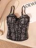 Spicy Girl Lace Camisole: Black Boning Autumn/Winter Inner Wear with Chest Pads, Beautiful Back Design