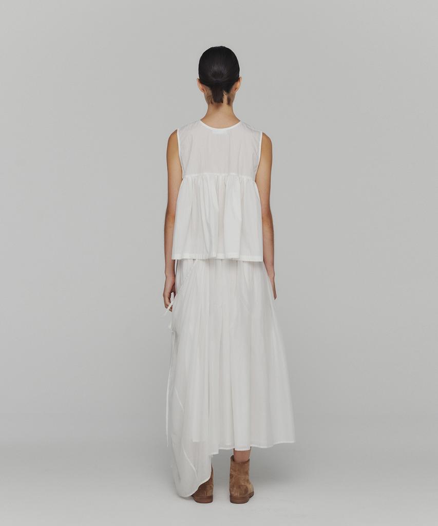 Amomento Drawstring Sheer Shirring Skirt_White